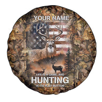 Personalized Buck Deer Hunting Spare Tire Cover American Flag Sunset Forest in Camouflage