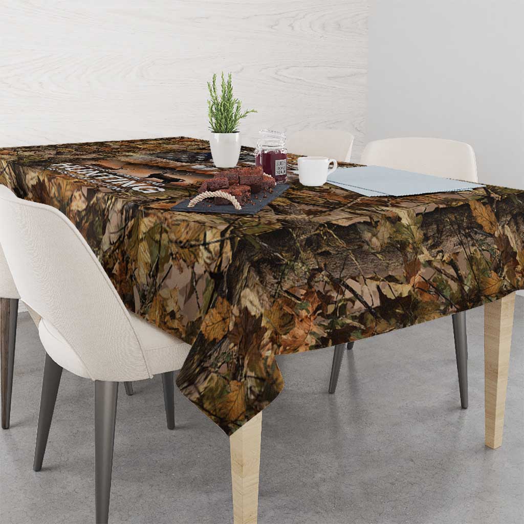 Personalized Buck Deer Hunting Tablecloth American Flag Sunset Forest in Camouflage