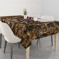 Personalized Buck Deer Hunting Tablecloth American Flag Sunset Forest in Camouflage