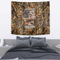 Personalized Buck Deer Hunting Tapestry American Flag Sunset Forest in Camouflage