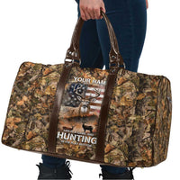 Personalized Buck Deer Hunting Travel Bag American Flag Sunset Forest in Camouflage