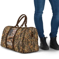 Personalized Buck Deer Hunting Travel Bag American Flag Sunset Forest in Camouflage