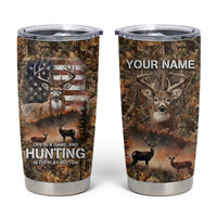 Personalized Buck Deer Hunting Tumbler Cup American Flag Sunset Forest in Camouflage TS04