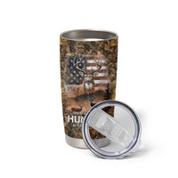 Personalized Buck Deer Hunting Tumbler Cup American Flag Sunset Forest in Camouflage TS04