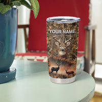Personalized Buck Deer Hunting Tumbler Cup American Flag Sunset Forest in Camouflage TS04
