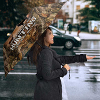 Personalized Buck Deer Hunting Umbrella American Flag Sunset Forest in Camouflage