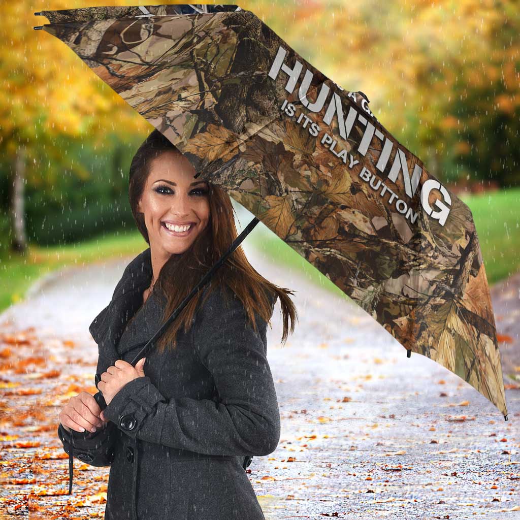 Personalized Buck Deer Hunting Umbrella American Flag Sunset Forest in Camouflage