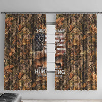 Personalized Buck Deer Hunting Window Curtain American Flag Sunset Forest in Camouflage