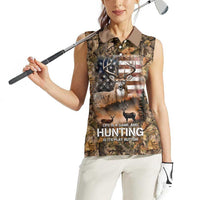 Personalized Buck Deer Hunting Women Sleeveless Polo Shirt American Flag Sunset Forest in Camouflage