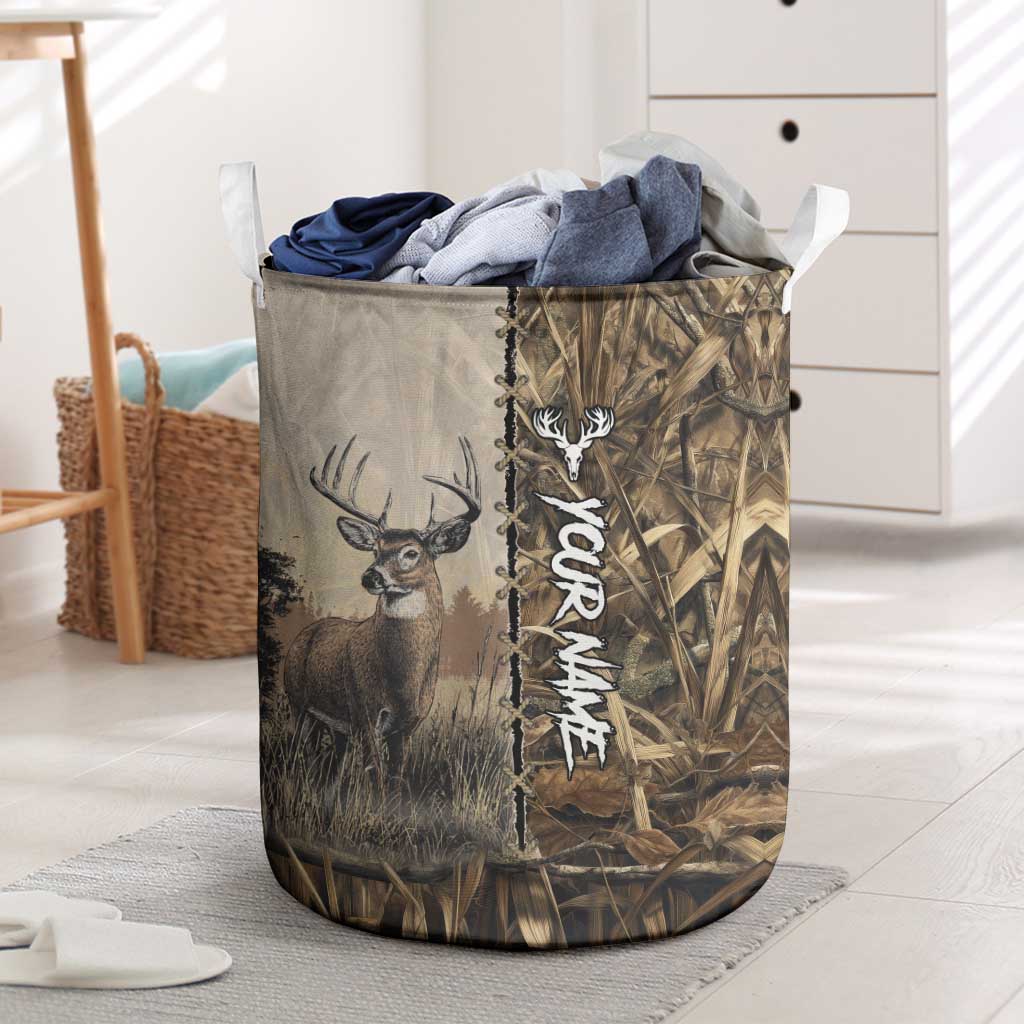 Personalized Born to Hunt Laundry Basket Deer Hunting Lacing Detail and Camo Traditional