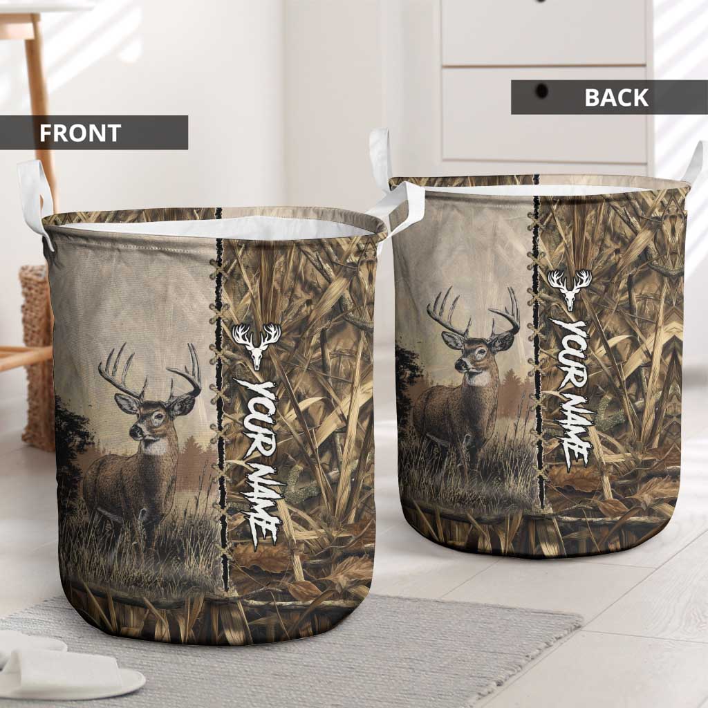Personalized Born to Hunt Laundry Basket Deer Hunting Lacing Detail and Camo Traditional