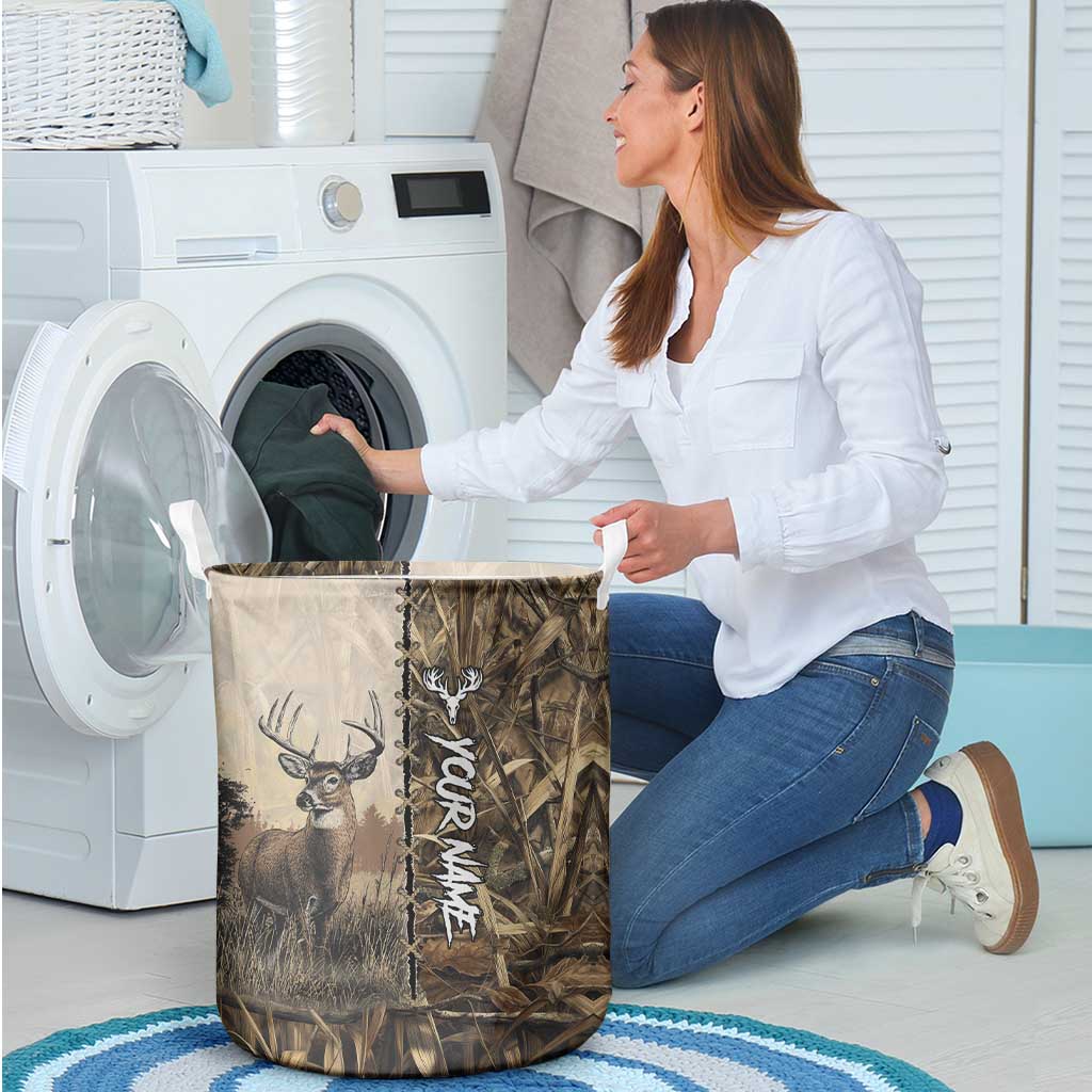 Personalized Born to Hunt Laundry Basket Deer Hunting Lacing Detail and Camo Traditional