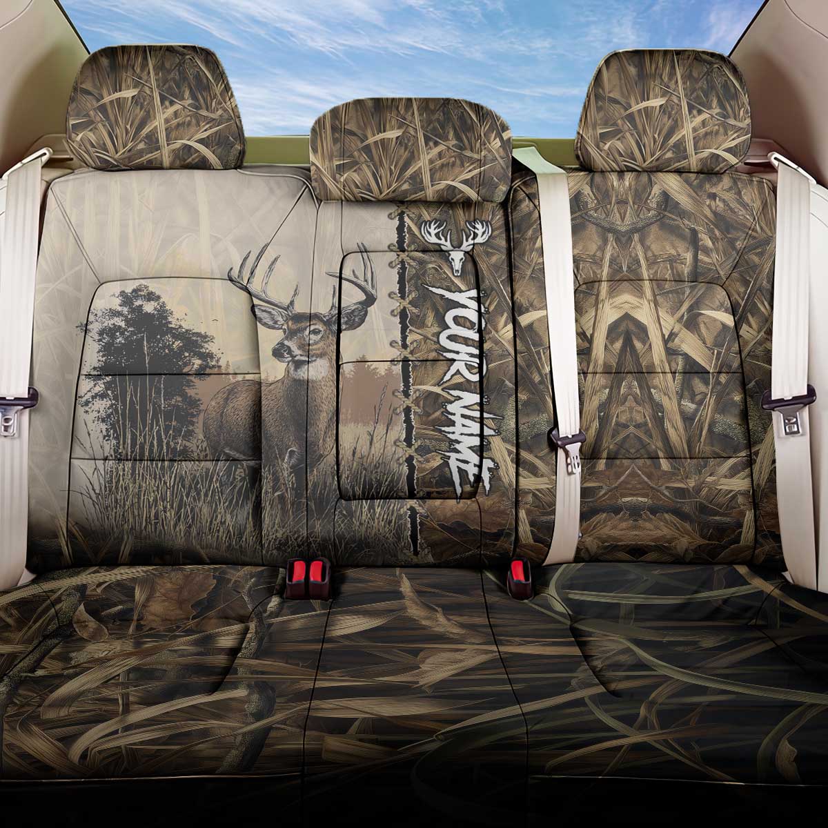 Personalized Born to Hunt Back Car Seat Cover Deer Hunting Lacing Detail and Camo Traditional