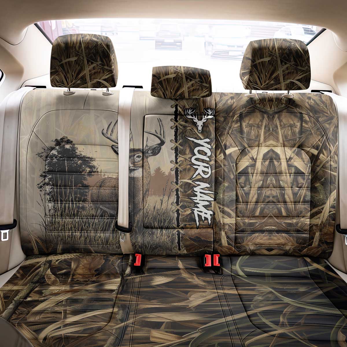 Personalized Born to Hunt Back Car Seat Cover Deer Hunting Lacing Detail and Camo Traditional