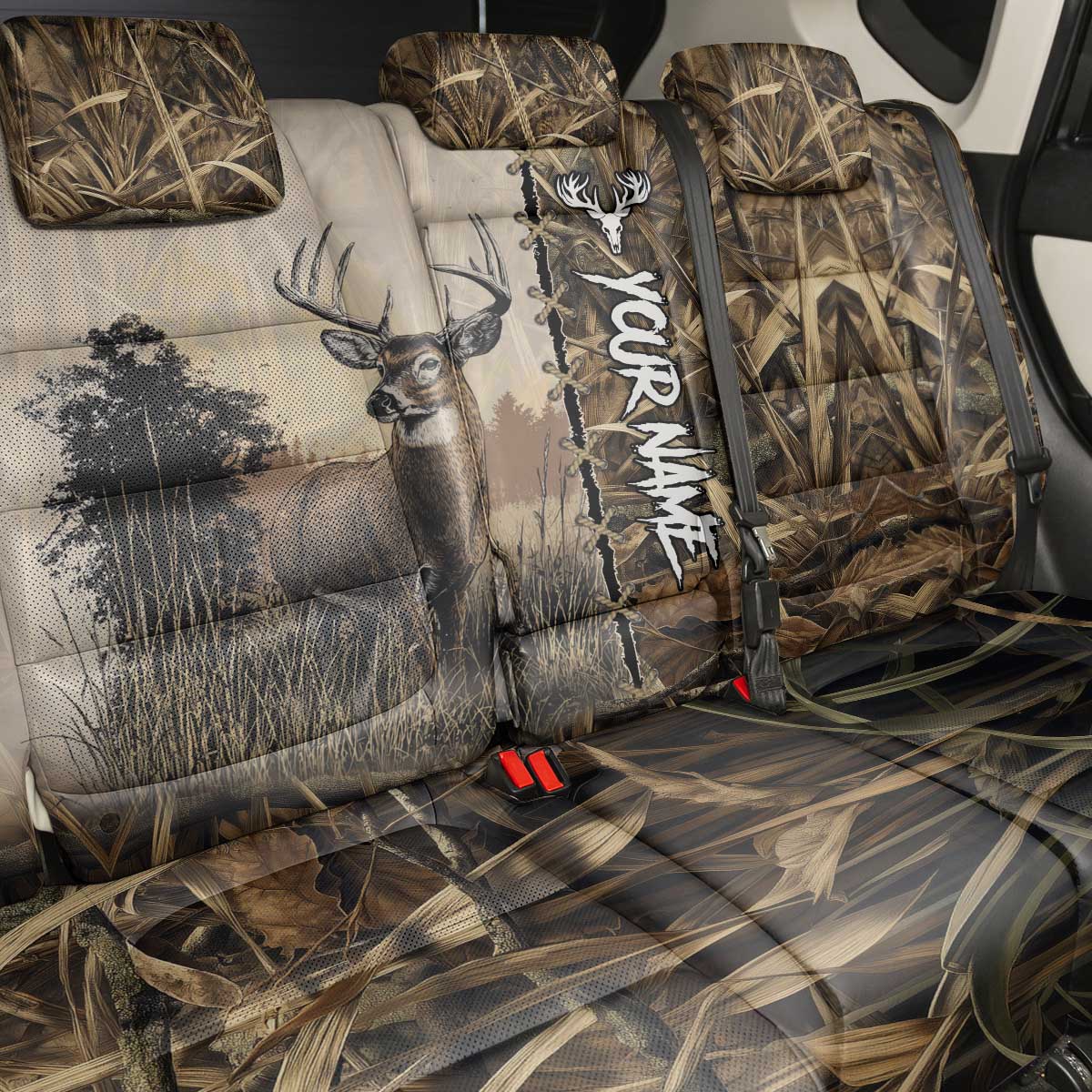 Personalized Born to Hunt Back Car Seat Cover Deer Hunting Lacing Detail and Camo Traditional