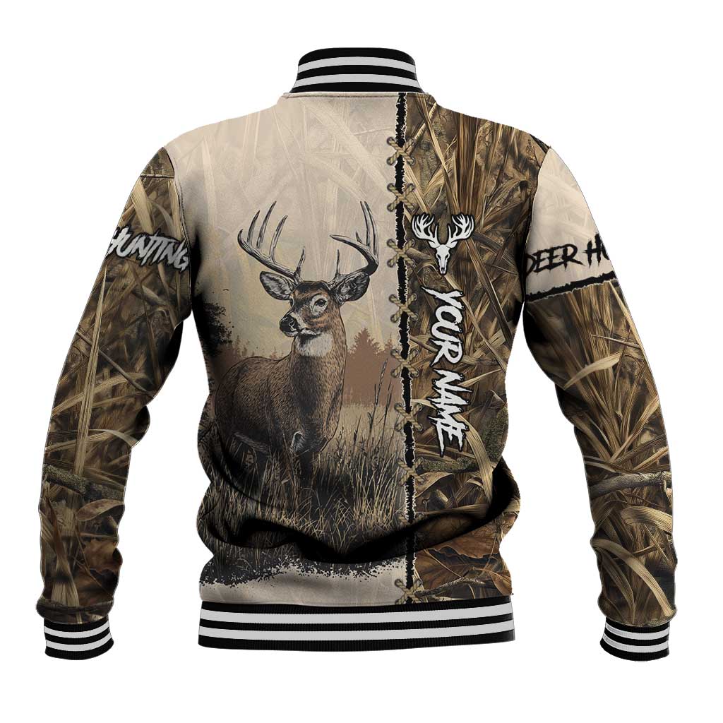 Personalized Born to Hunt Baseball Jacket Deer Hunting Lacing Detail and Camo Traditional