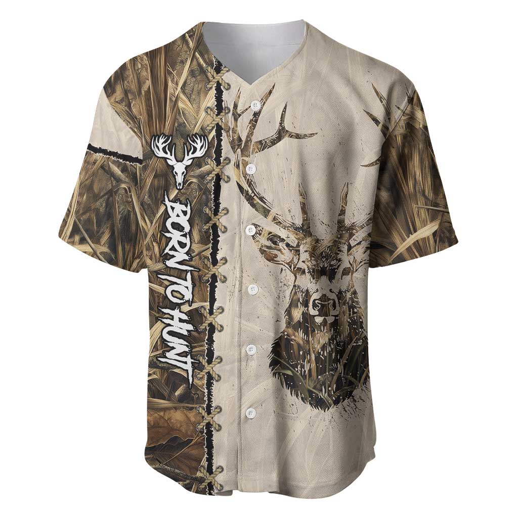 Personalized Born to Hunt Baseball Jersey Deer Hunting Lacing Detail and Camo Traditional