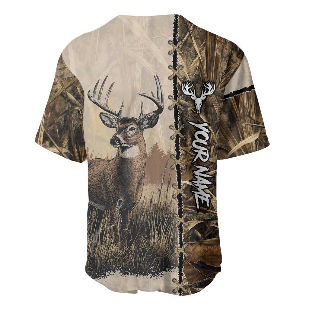 Personalized Born to Hunt Baseball Jersey Deer Hunting Lacing Detail and Camo Traditional