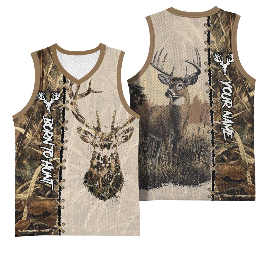 Personalized Born to Hunt Basketball Jersey Deer Hunting Lacing Detail and Camo Traditional