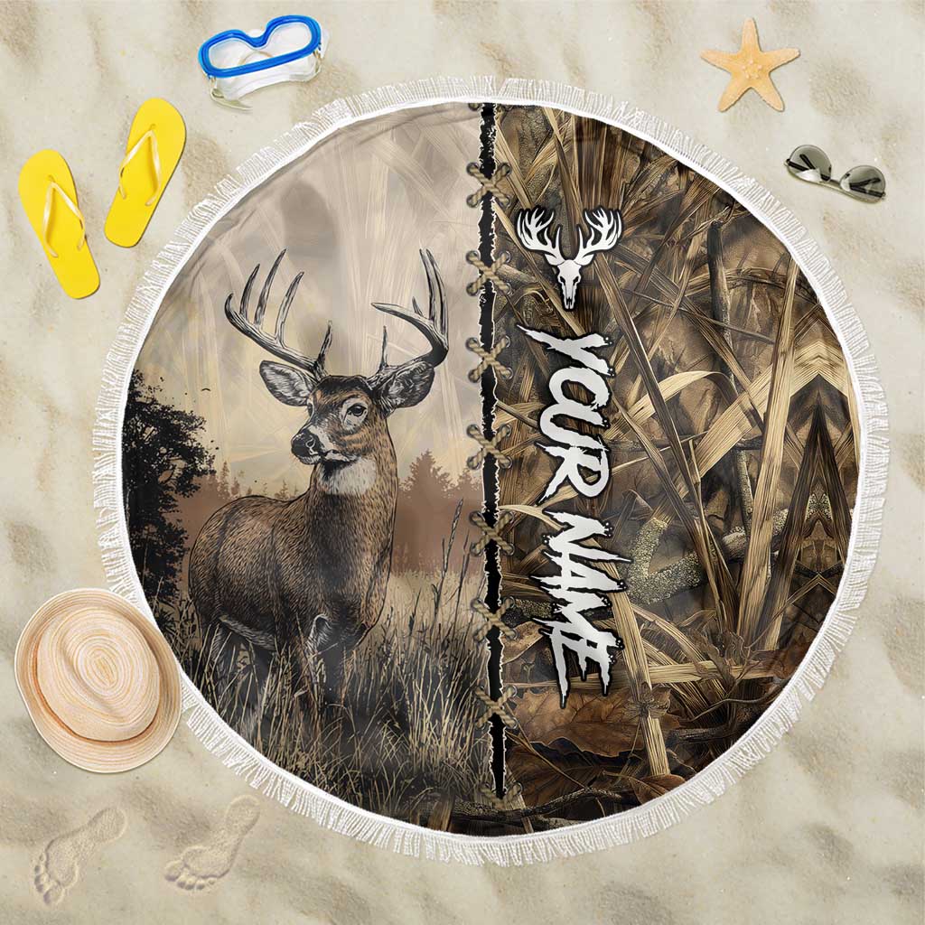Personalized Born to Hunt Beach Blanket Deer Hunting Lacing Detail and Camo Traditional