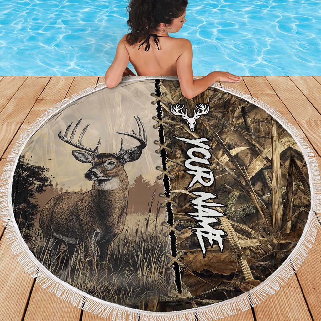 Personalized Born to Hunt Beach Blanket Deer Hunting Lacing Detail and Camo Traditional