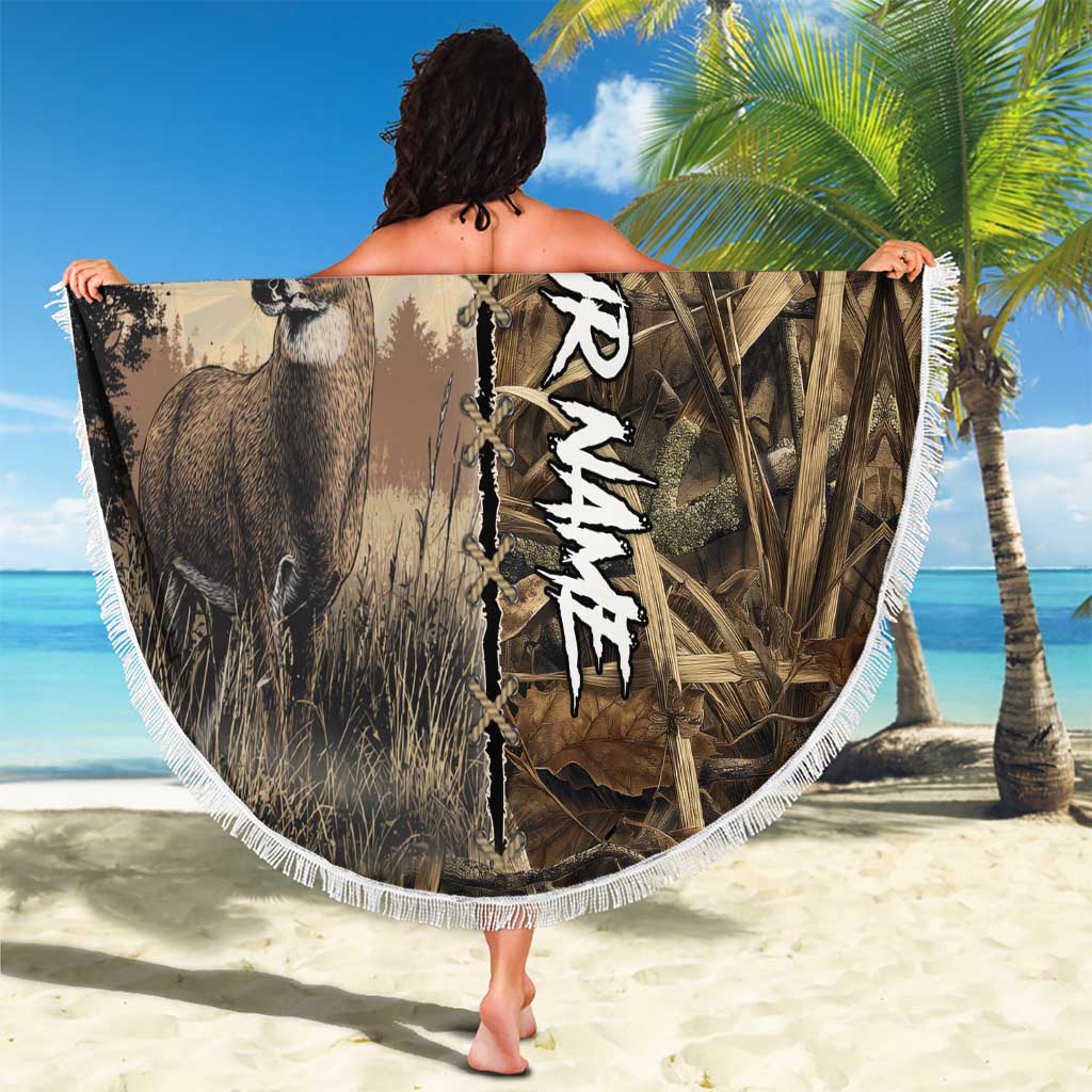 Personalized Born to Hunt Beach Blanket Deer Hunting Lacing Detail and Camo Traditional