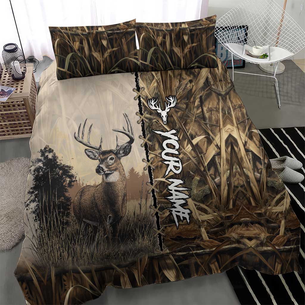 Personalized Born to Hunt Bedding Set Deer Hunting Lacing Detail and Camo Traditional