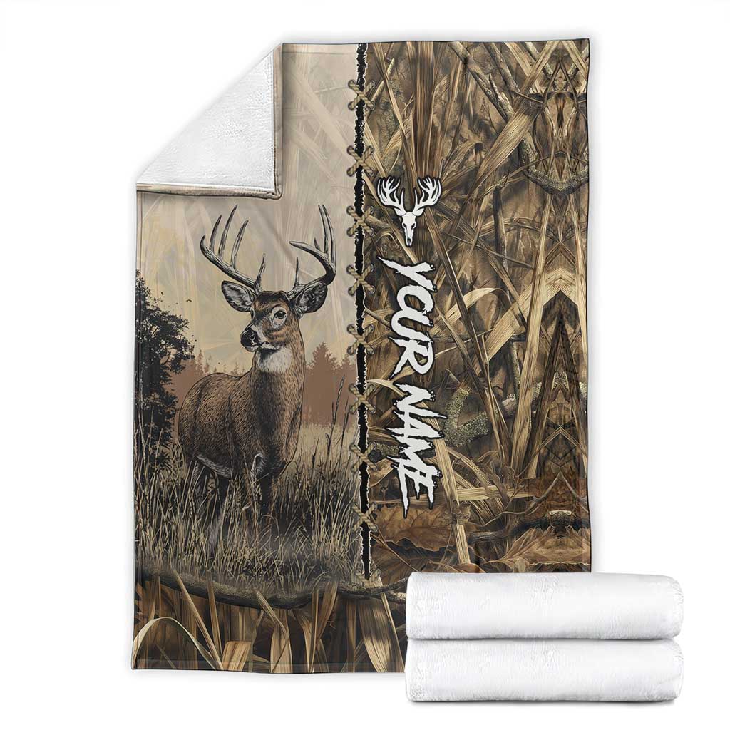 Personalized Born to Hunt Blanket Deer Hunting Lacing Detail and Camo Traditional