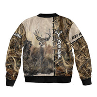 Personalized Born to Hunt Bomber Jacket Deer Hunting Lacing Detail and Camo Traditional