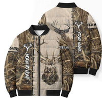 Personalized Born to Hunt Bomber Puffer Jacket Deer Hunting Lacing Detail and Camo Traditional