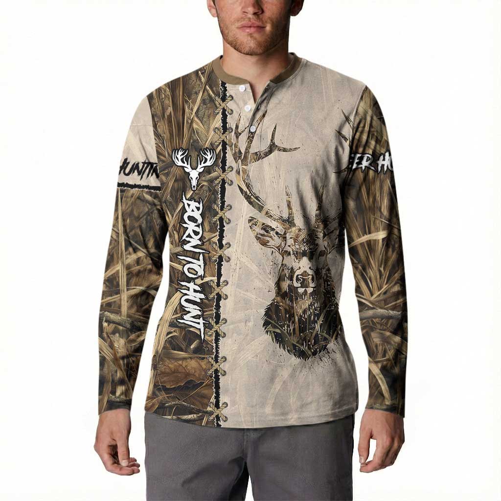 Personalized Born to Hunt Button Sweatshirt Deer Hunting Lacing Detail and Camo Traditional
