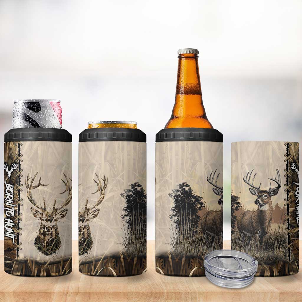 Personalized Born to Hunt 4 in 1 Can Cooler Tumbler Deer Hunting Lacing Detail and Camo Traditional