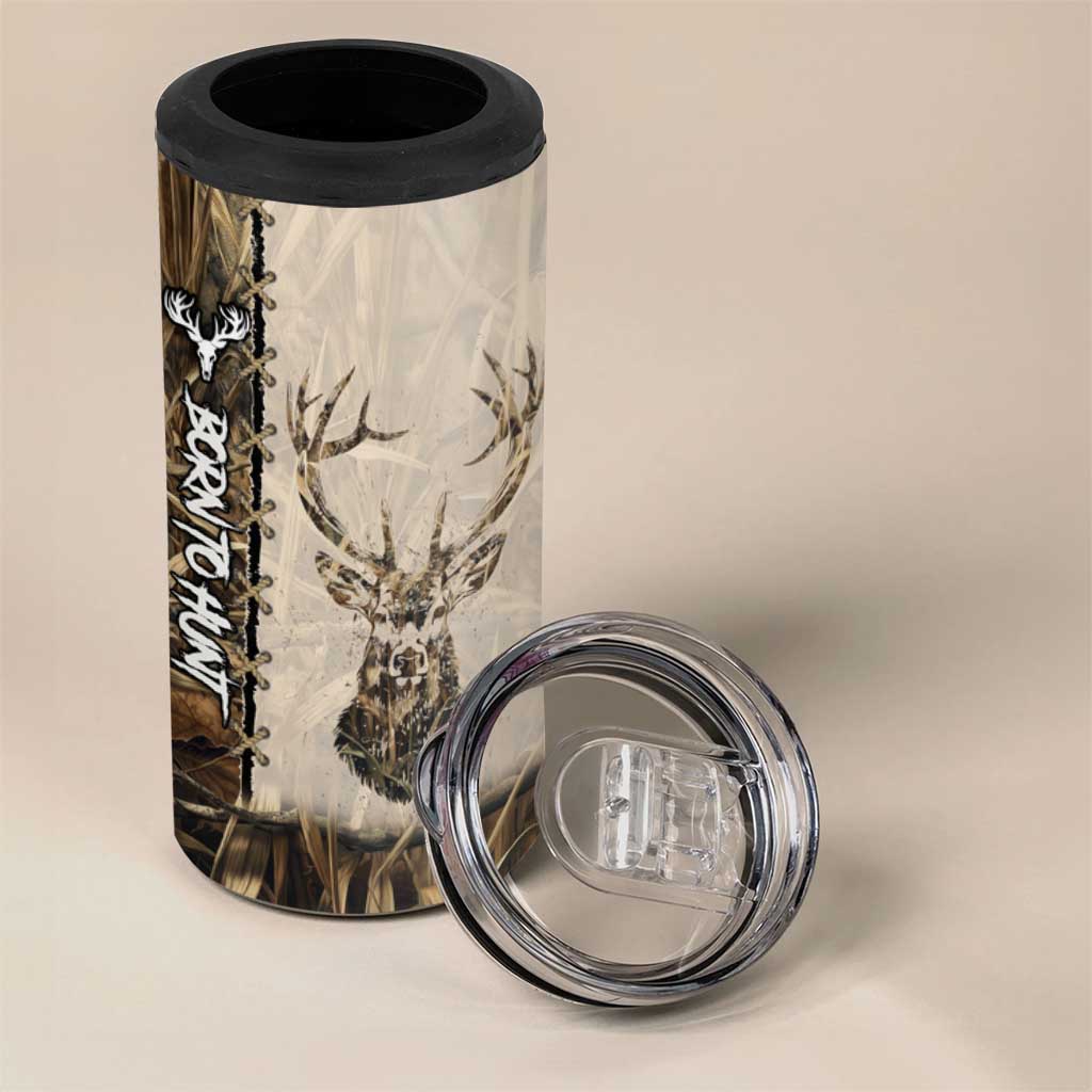 Personalized Born to Hunt 4 in 1 Can Cooler Tumbler Deer Hunting Lacing Detail and Camo Traditional