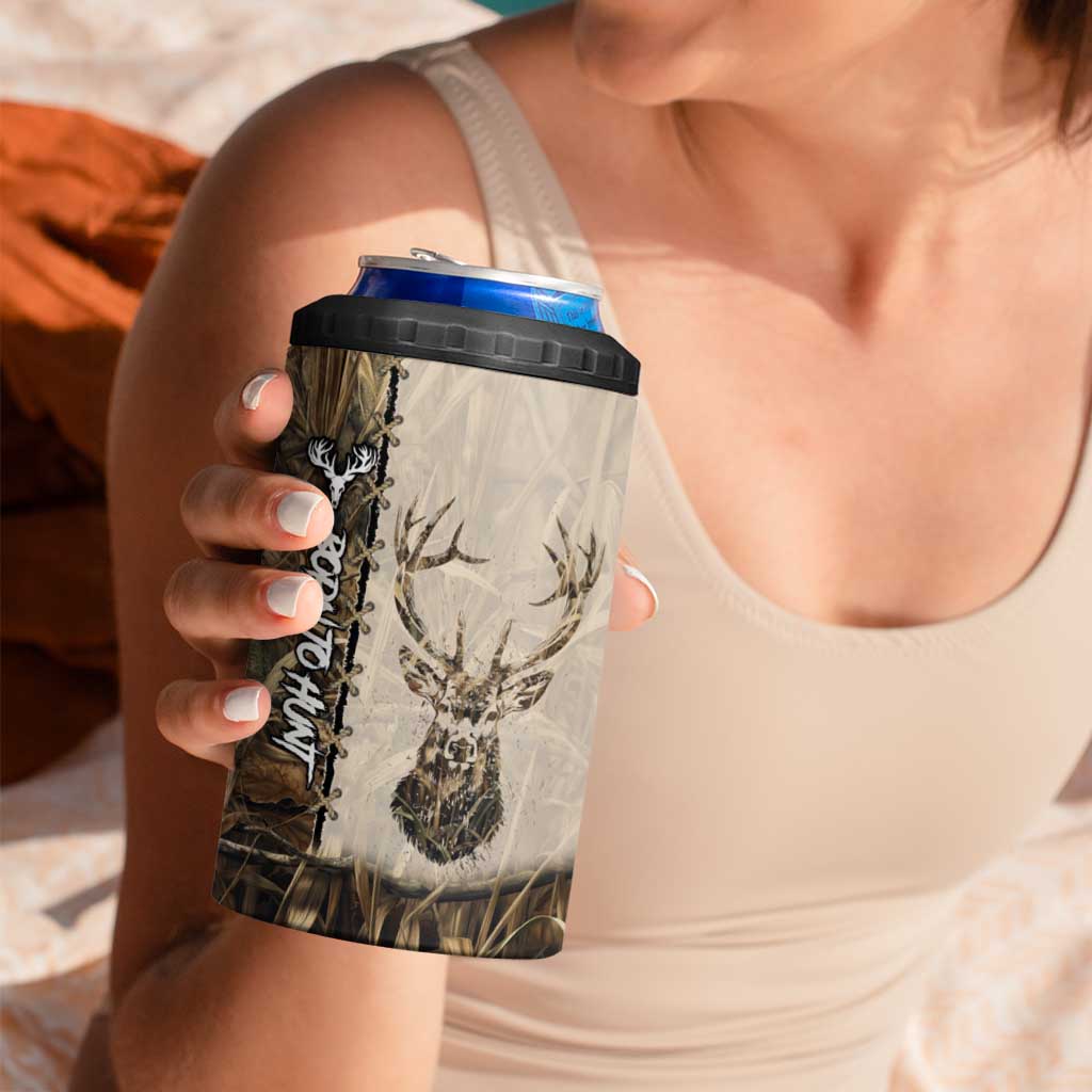 Personalized Born to Hunt 4 in 1 Can Cooler Tumbler Deer Hunting Lacing Detail and Camo Traditional