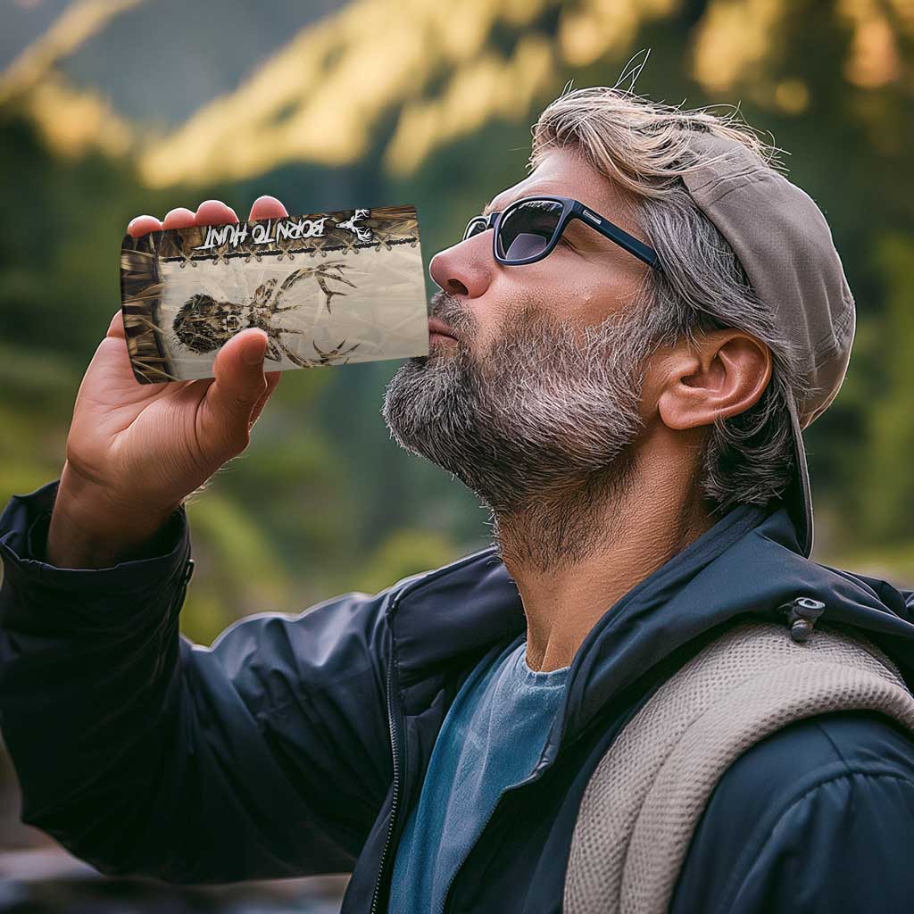 Personalized Born to Hunt 4 in 1 Can Cooler Tumbler Deer Hunting Lacing Detail and Camo Traditional