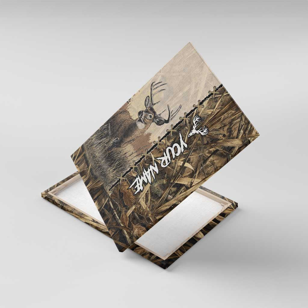 Personalized Born to Hunt Canvas Wall Art Deer Hunting Lacing Detail and Camo Traditional