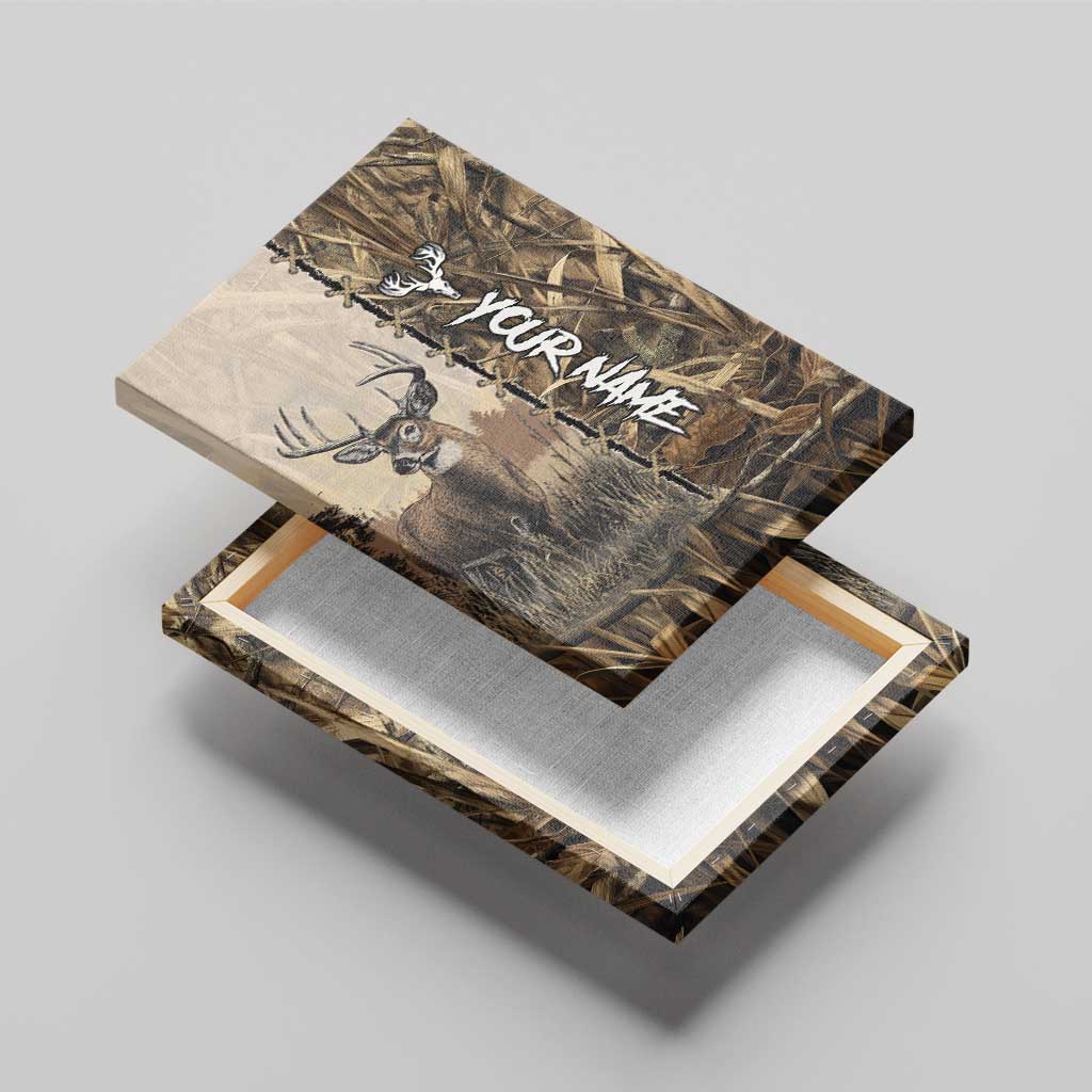 Personalized Born to Hunt Canvas Wall Art Deer Hunting Lacing Detail and Camo Traditional