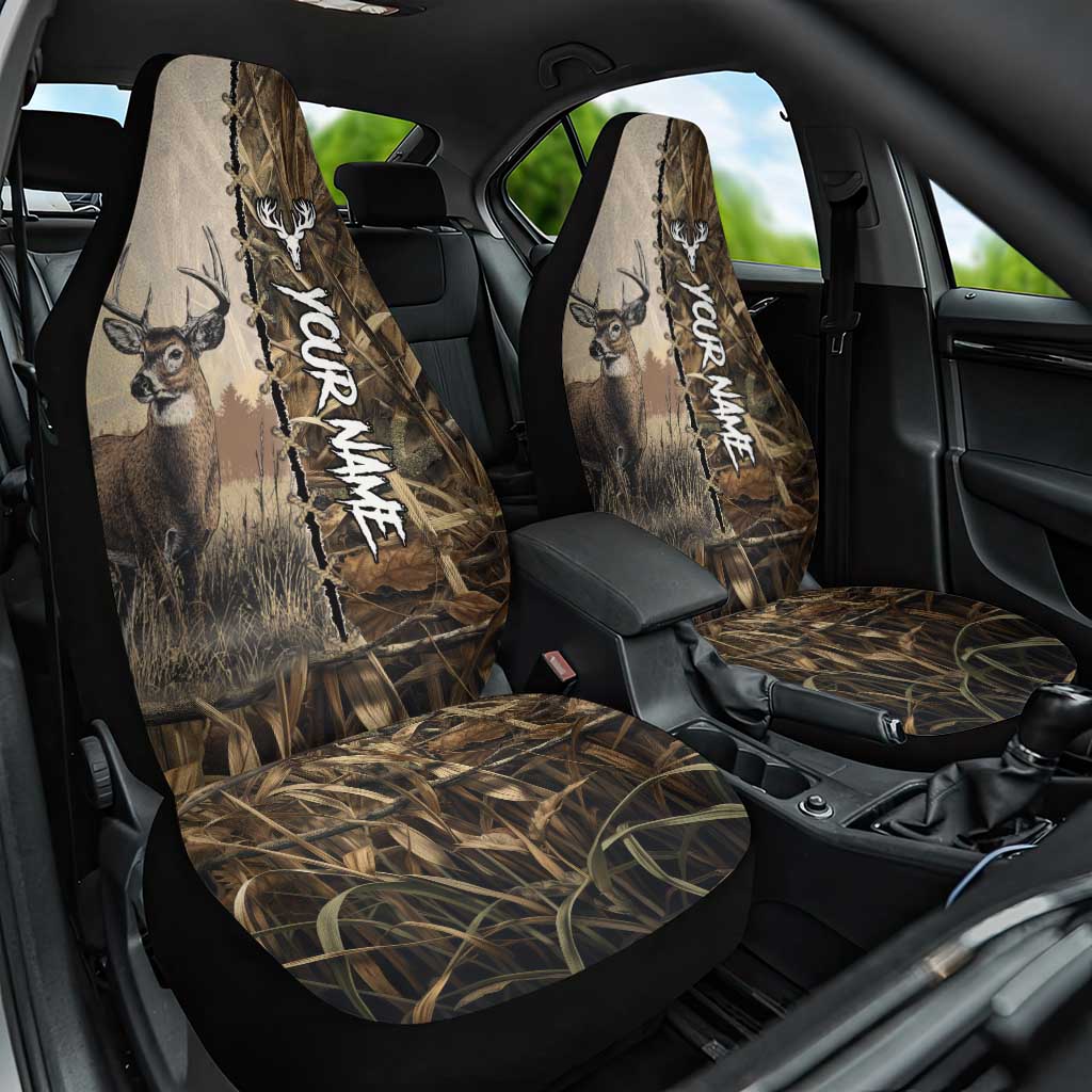 Personalized Born to Hunt Car Seat Cover Deer Hunting Lacing Detail and Camo Traditional