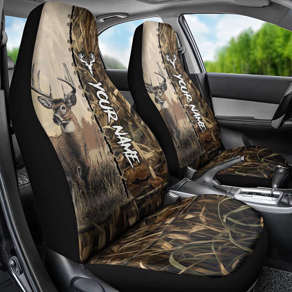 Personalized Born to Hunt Car Seat Cover Deer Hunting Lacing Detail and Camo Traditional