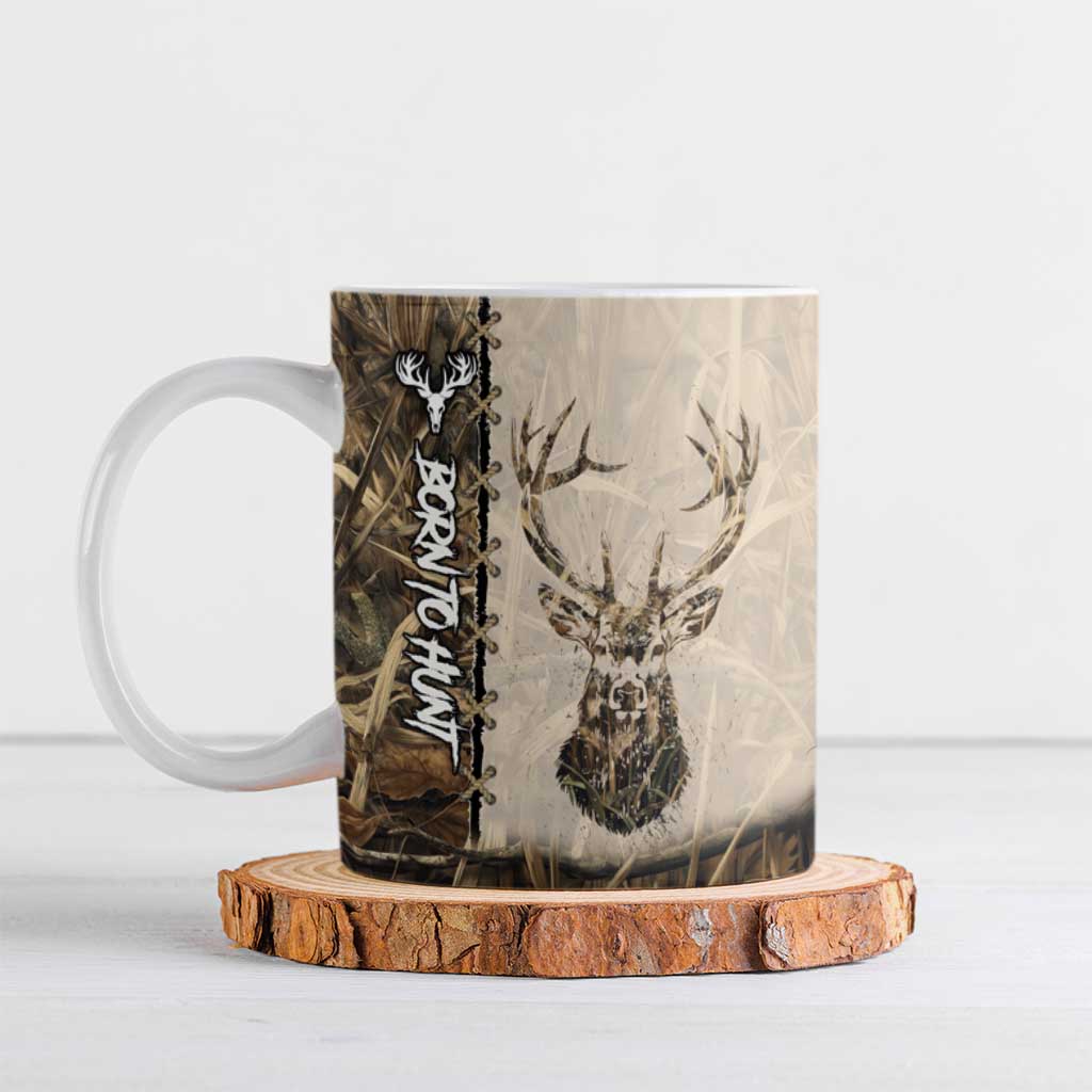 Personalized Born to Hunt Ceramic Mug Deer Hunting Lacing Detail and Camo Traditional