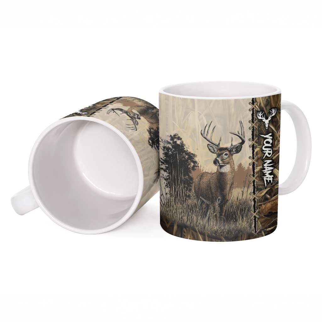 Personalized Born to Hunt Ceramic Mug Deer Hunting Lacing Detail and Camo Traditional