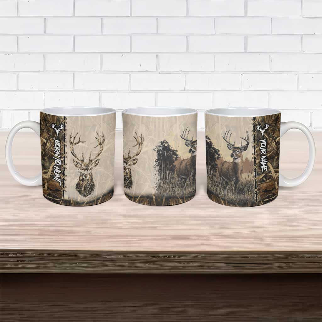 Personalized Born to Hunt Ceramic Mug Deer Hunting Lacing Detail and Camo Traditional