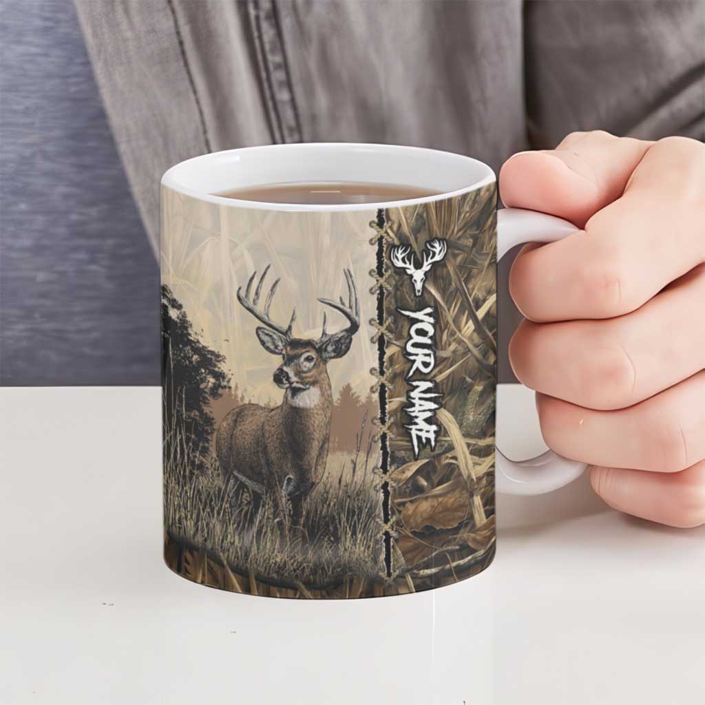 Personalized Born to Hunt Ceramic Mug Deer Hunting Lacing Detail and Camo Traditional