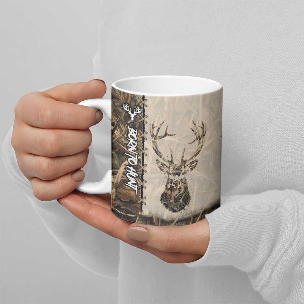 Personalized Born to Hunt Ceramic Mug Deer Hunting Lacing Detail and Camo Traditional