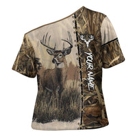 Personalized Born to Hunt Cross Shoulder Shirt Deer Hunting Lacing Detail and Camo Traditional