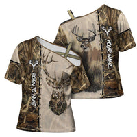 Personalized Born to Hunt Cross Shoulder Shirt Deer Hunting Lacing Detail and Camo Traditional