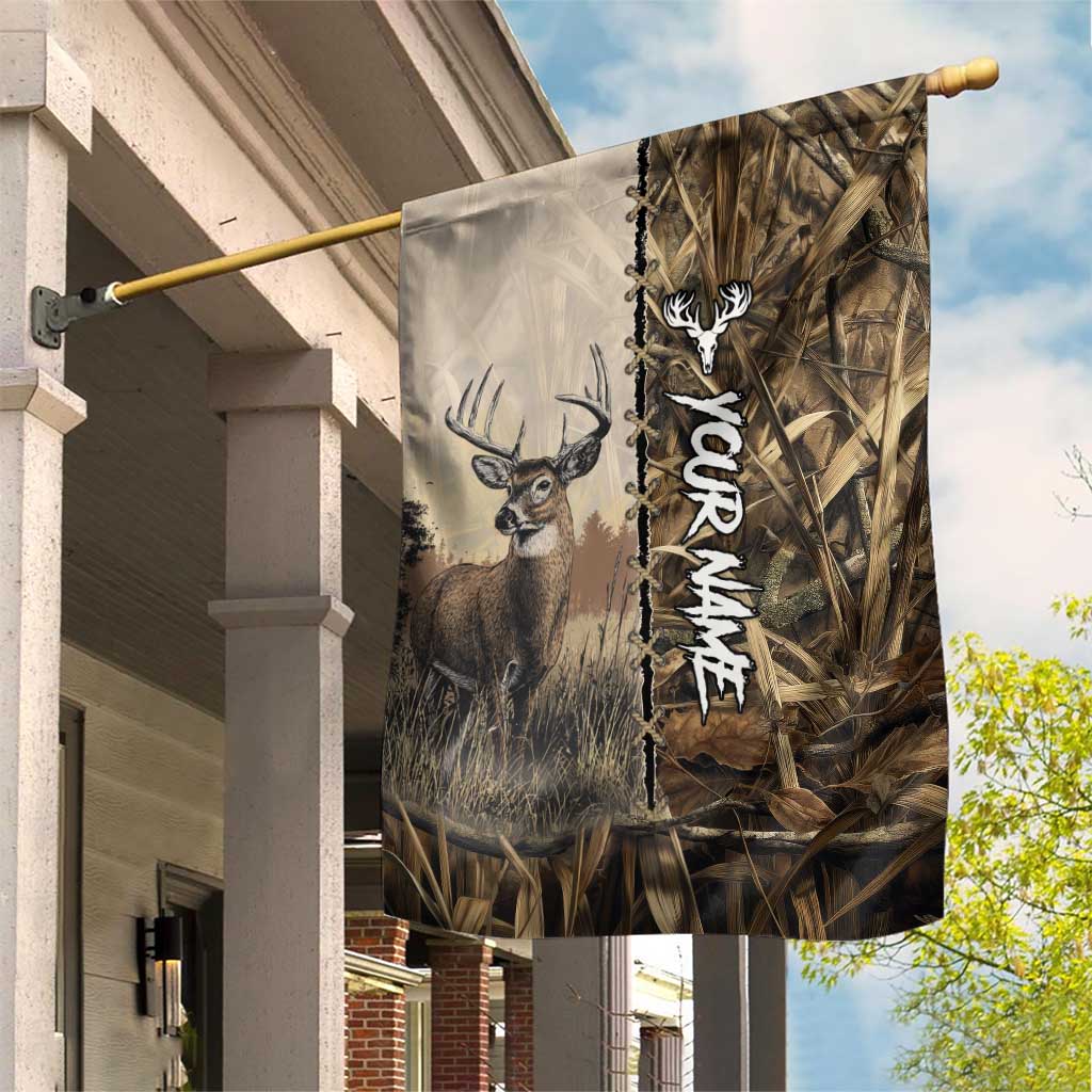 Personalized Born to Hunt Garden Flag Deer Hunting Lacing Detail and Camo Traditional