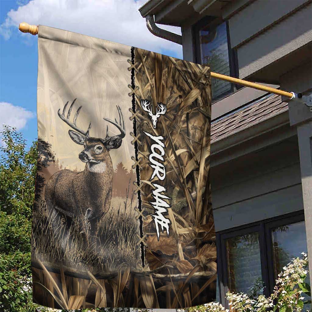 Personalized Born to Hunt Garden Flag Deer Hunting Lacing Detail and Camo Traditional