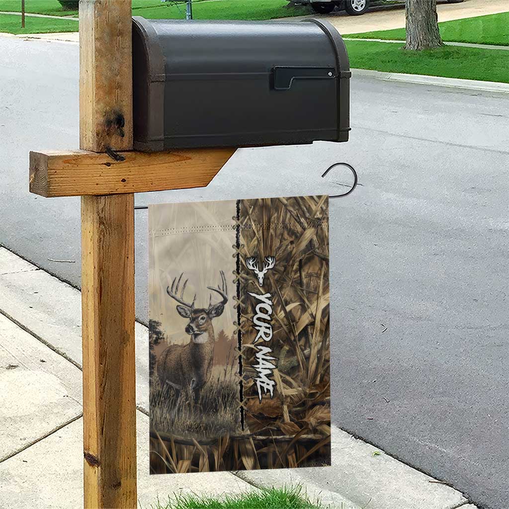 Personalized Born to Hunt Garden Flag Deer Hunting Lacing Detail and Camo Traditional