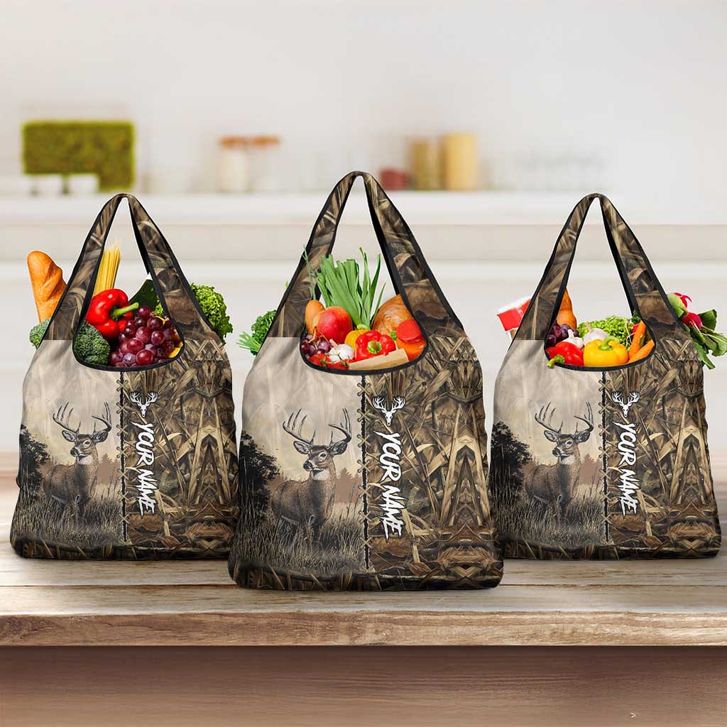 Personalized Born to Hunt Grocery Bag Deer Hunting Lacing Detail and Camo Traditional